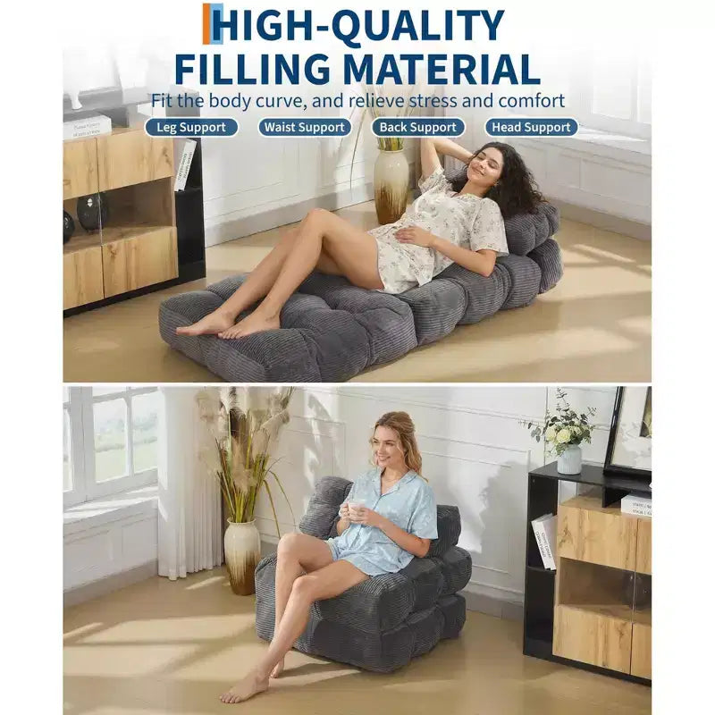 Canapé-lit convertible pliant 3 en 1 avec oreiller, matelas pliable avec support dorsal, fauteuil de couchage portable pour salon