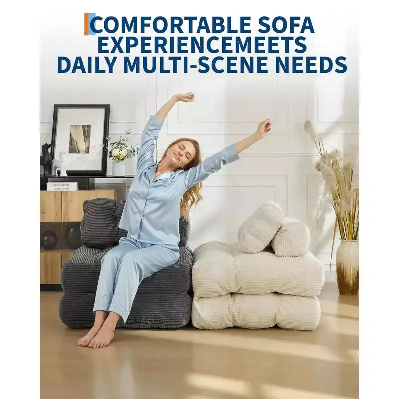Canapé-lit convertible pliant 3 en 1 avec oreiller, matelas pliable avec support dorsal, fauteuil de couchage portable pour salon