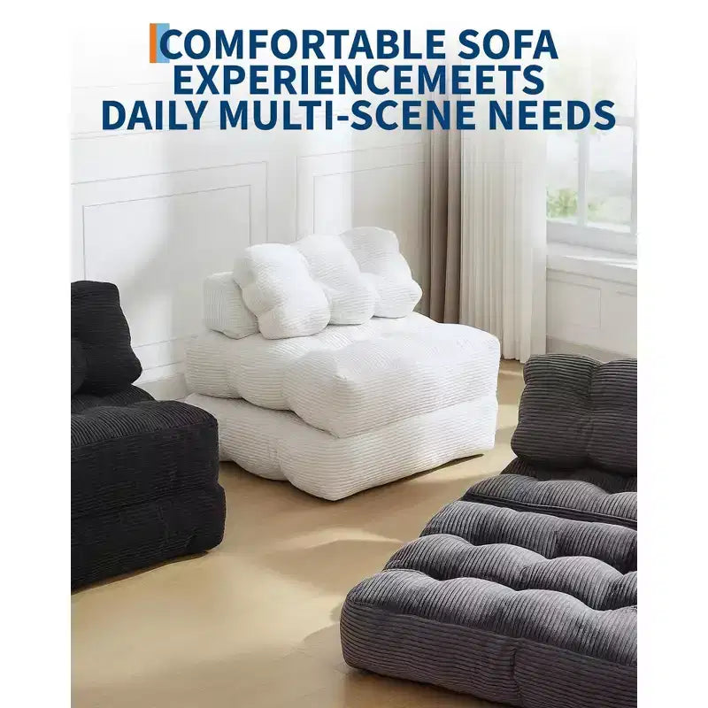 Canapé-lit convertible pliant 3 en 1 avec oreiller, matelas pliable avec support dorsal, fauteuil de couchage portable pour salon