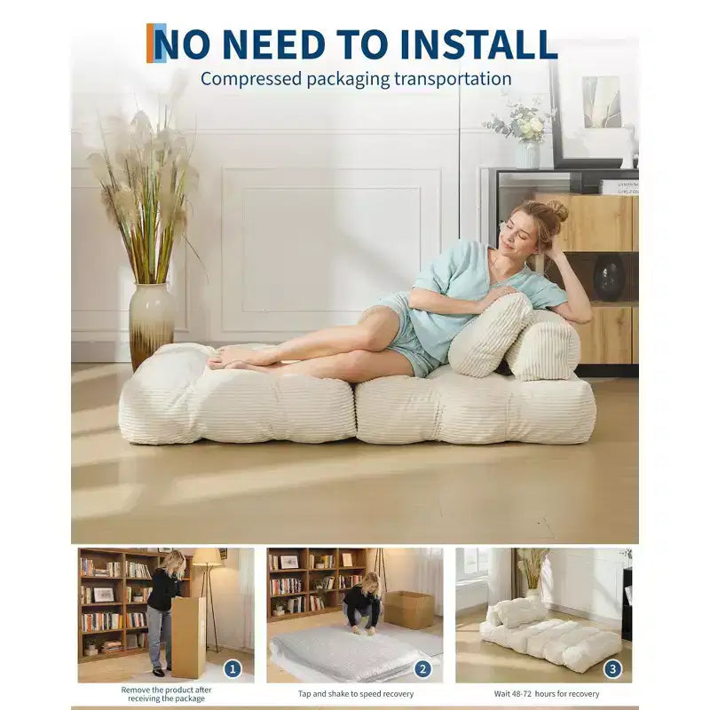 Canapé-lit convertible pliant 3 en 1 avec oreiller, matelas pliable avec support dorsal, fauteuil de couchage portable pour salon
