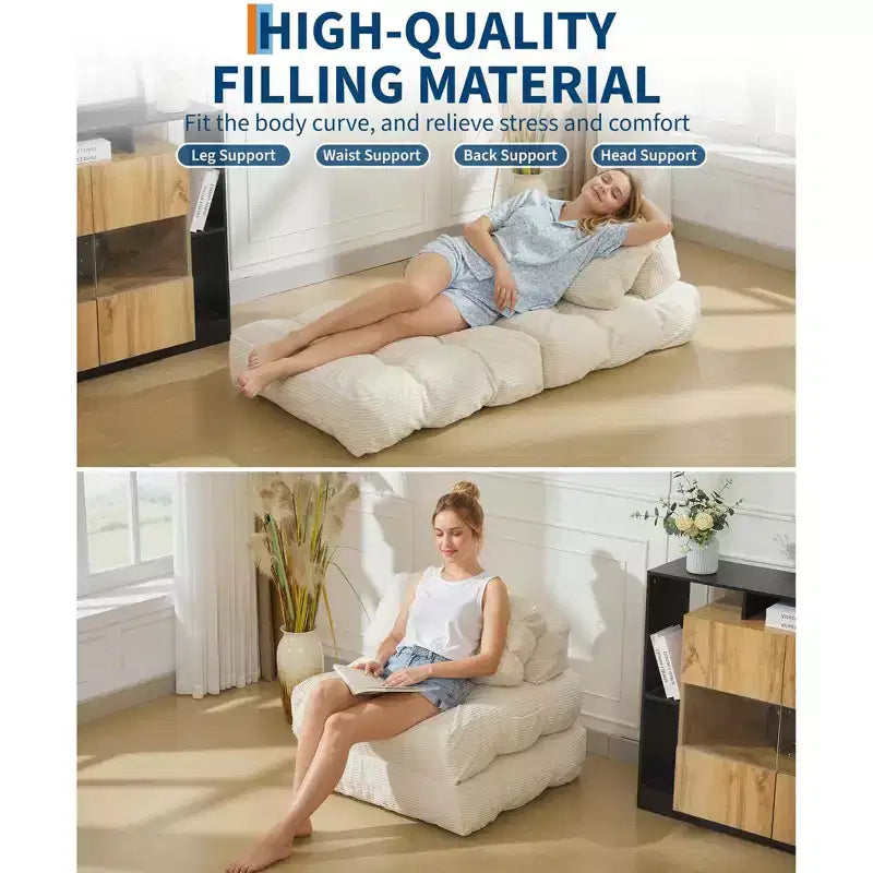 Canapé-lit convertible pliant 3 en 1 avec oreiller, matelas pliable avec support dorsal, fauteuil de couchage portable pour salon