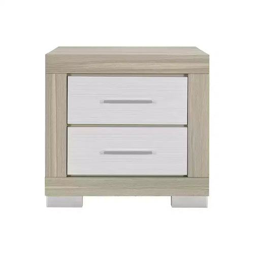 HomeRoots 23 Natural And White Wood Square Two Drawer Nightstand