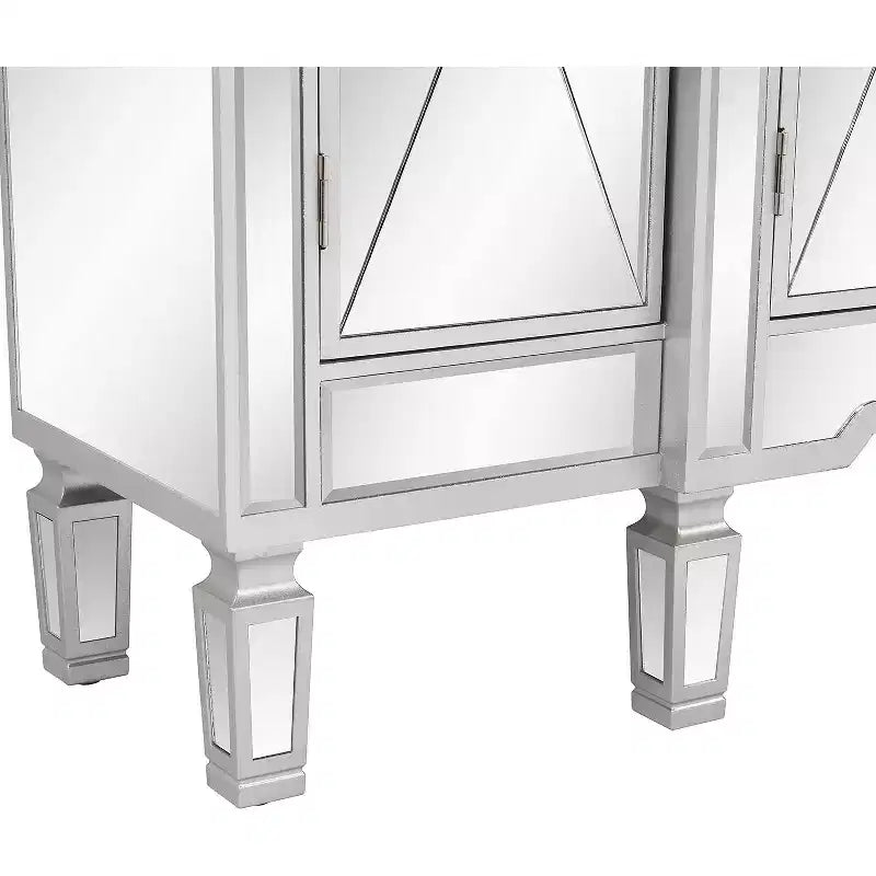 Console miroir, buffet/commode/meuble TV moderne avec 3 tiroirs et 4 portes (argent, 122 L x 35,5 l x 91,5 H cm)