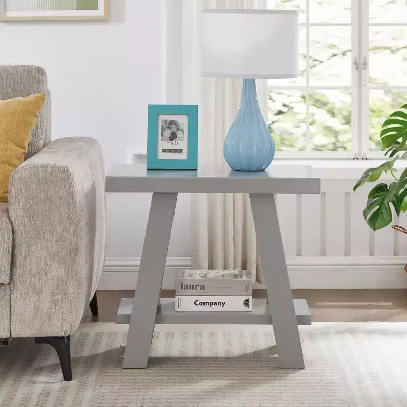 Table d'appoint contemporaine en bois avec étagère, gris