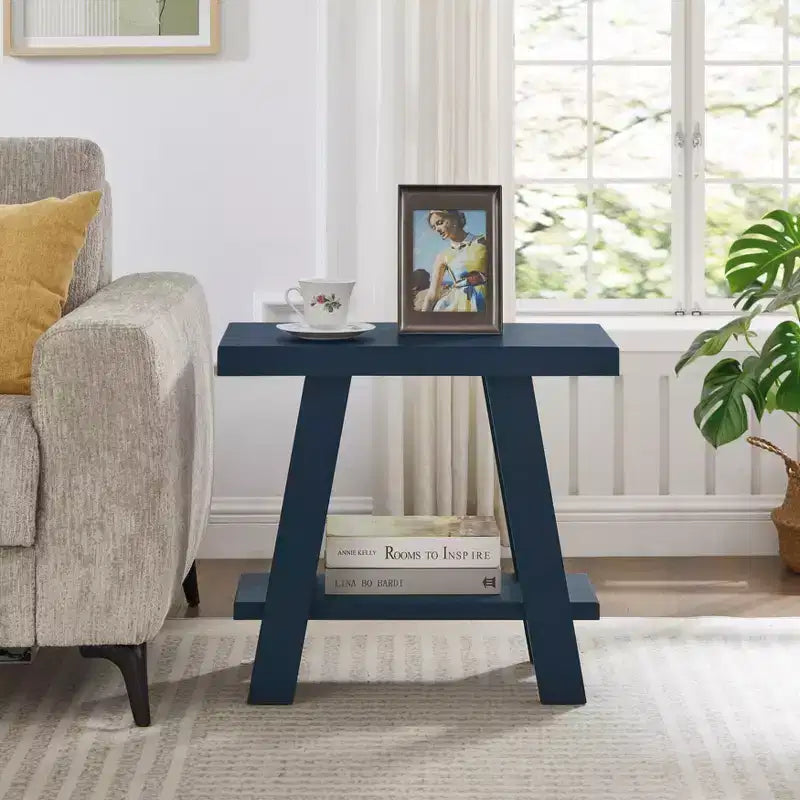 Table d'appoint contemporaine en bois avec étagère, gris