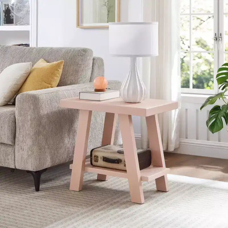 Table d'appoint contemporaine en bois avec étagère, gris