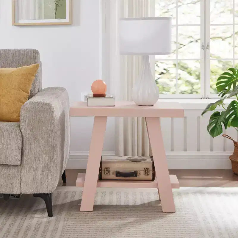 Table d'appoint contemporaine en bois avec étagère, gris