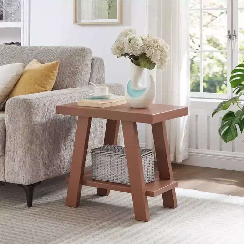 Table d'appoint contemporaine en bois avec étagère, gris