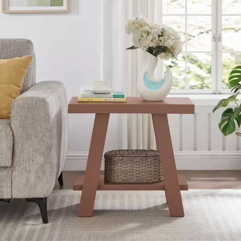 Table d'appoint contemporaine en bois avec étagère, gris