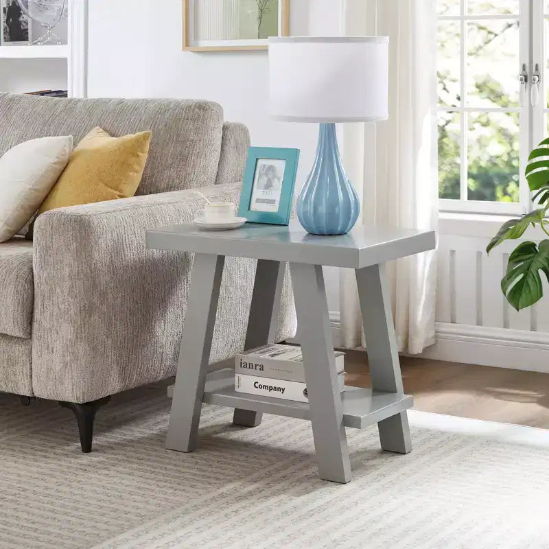 Table d'appoint contemporaine en bois avec étagère, gris