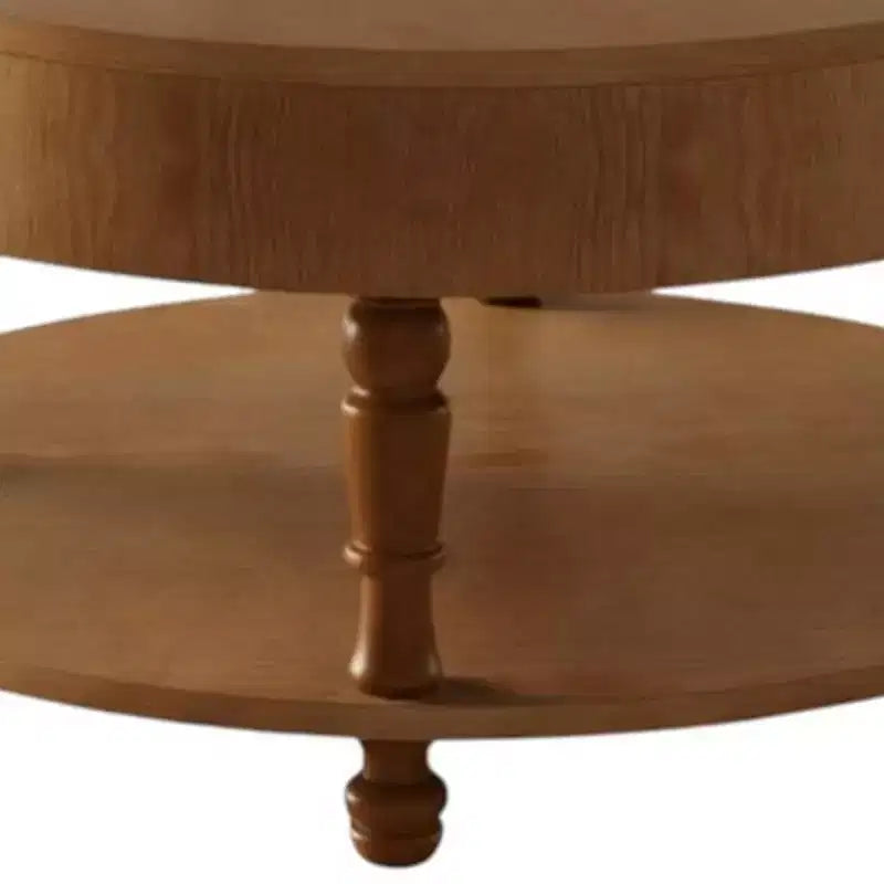 Table basse ronde en bois naturel de 32 po avec rangement dissimulé et étagère