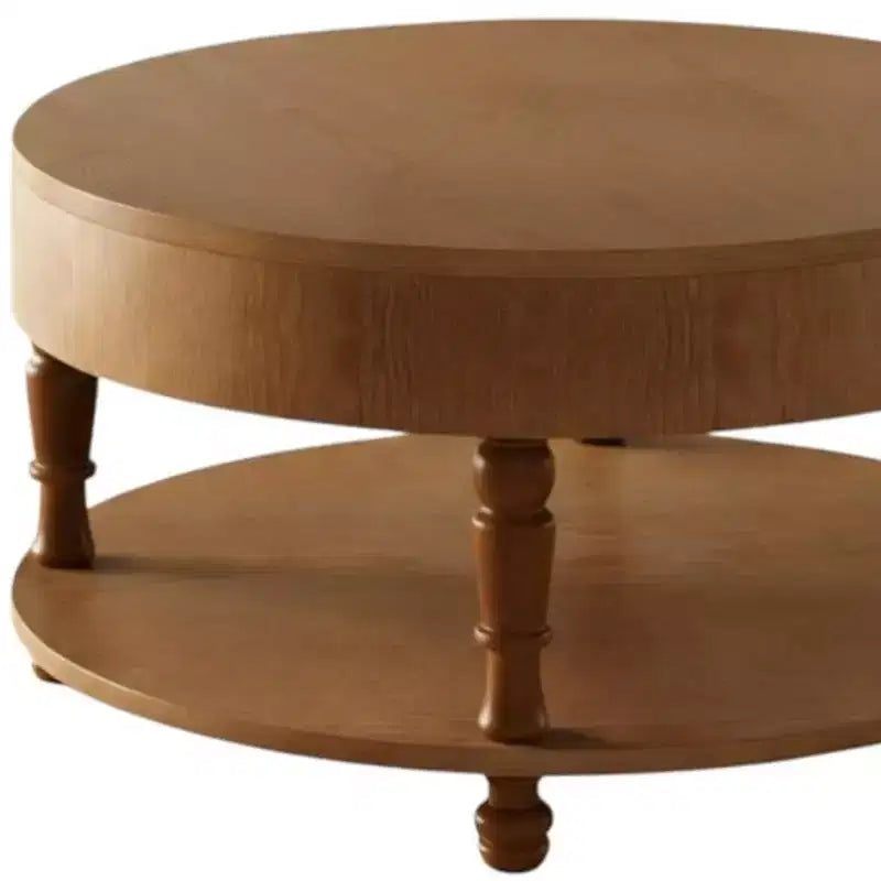 Table basse ronde en bois naturel de 32 po avec rangement dissimulé et étagère