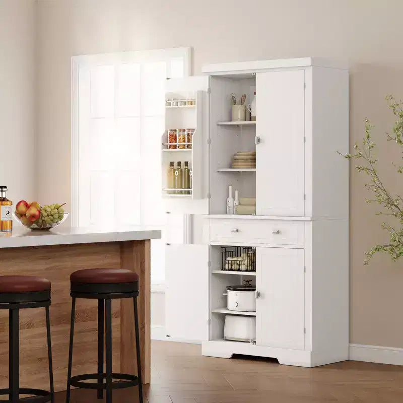 Armoire en bois à 6 portes avec 4 étagères réglables, meuble de rangement moderne pour salle à manger, salon ou buanderie