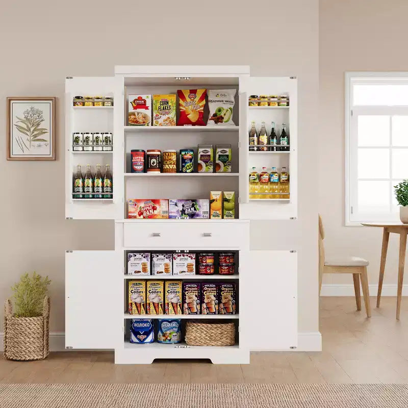 Armoire en bois à 6 portes avec 4 étagères réglables, meuble de rangement moderne pour salle à manger, salon ou buanderie