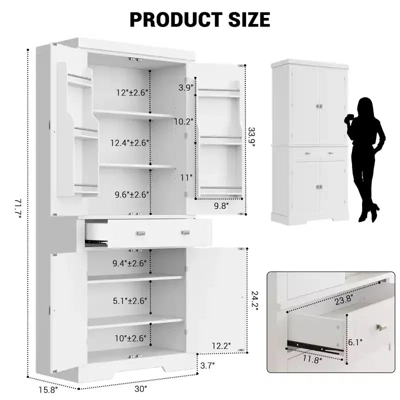 Armoire en bois à 6 portes avec 4 étagères réglables, meuble de rangement moderne pour salle à manger, salon ou buanderie