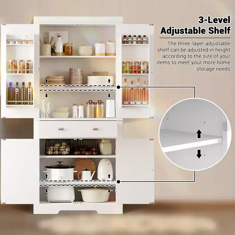 Armoire en bois à 6 portes avec 4 étagères réglables, meuble de rangement moderne pour salle à manger, salon ou buanderie