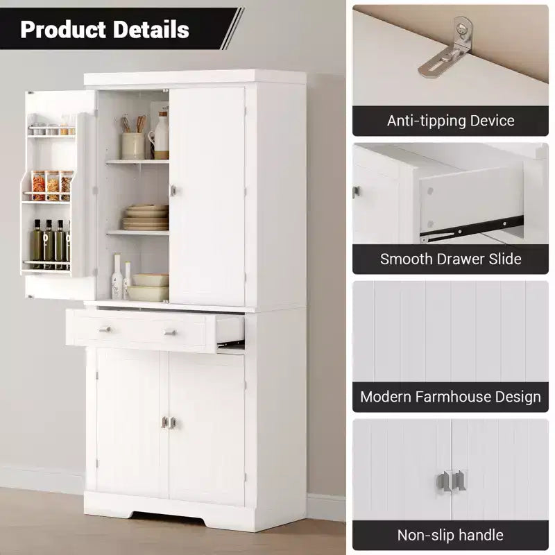 Armoire en bois à 6 portes avec 4 étagères réglables, meuble de rangement moderne pour salle à manger, salon ou buanderie