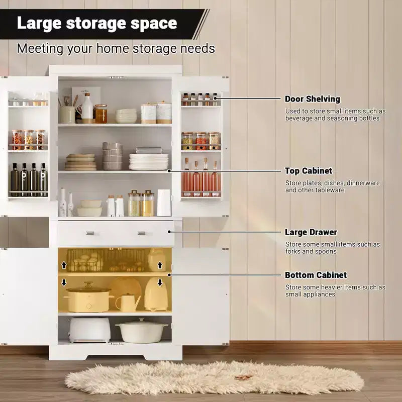 Armoire en bois à 6 portes avec 4 étagères réglables, meuble de rangement moderne pour salle à manger, salon ou buanderie