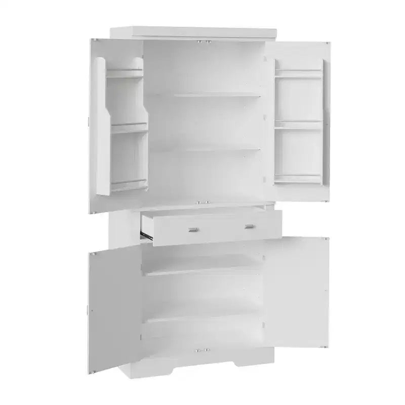 Armoire en bois à 6 portes avec 4 étagères réglables, meuble de rangement moderne pour salle à manger, salon ou buanderie