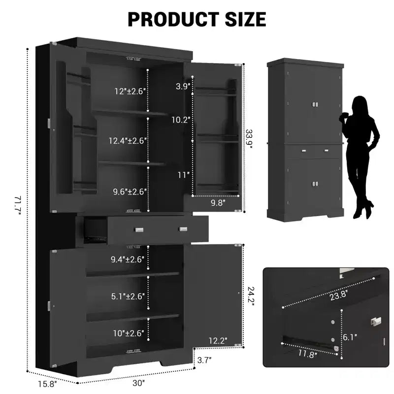 Armoire en bois à 6 portes avec 4 étagères réglables, meuble de rangement moderne pour salle à manger, salon ou buanderie