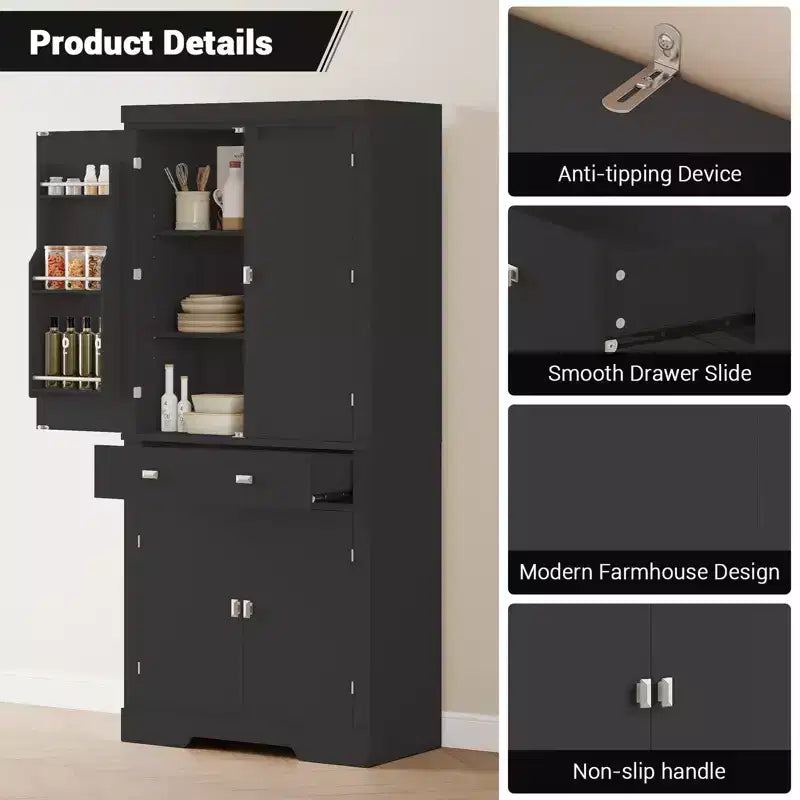 Armoire en bois à 6 portes avec 4 étagères réglables, meuble de rangement moderne pour salle à manger, salon ou buanderie