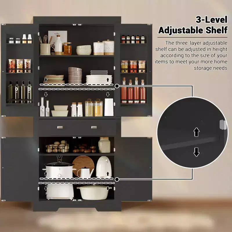 Armoire en bois à 6 portes avec 4 étagères réglables, meuble de rangement moderne pour salle à manger, salon ou buanderie