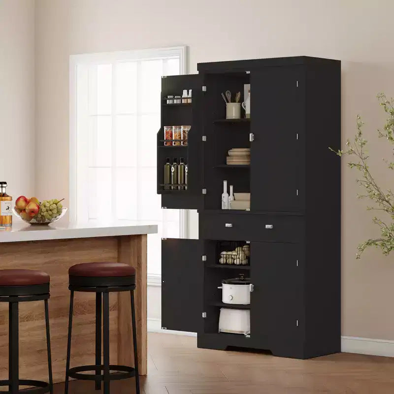 Armoire en bois à 6 portes avec 4 étagères réglables, meuble de rangement moderne pour salle à manger, salon ou buanderie