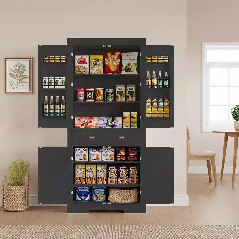Armoire en bois à 6 portes avec 4 étagères réglables, meuble de rangement moderne pour salle à manger, salon ou buanderie