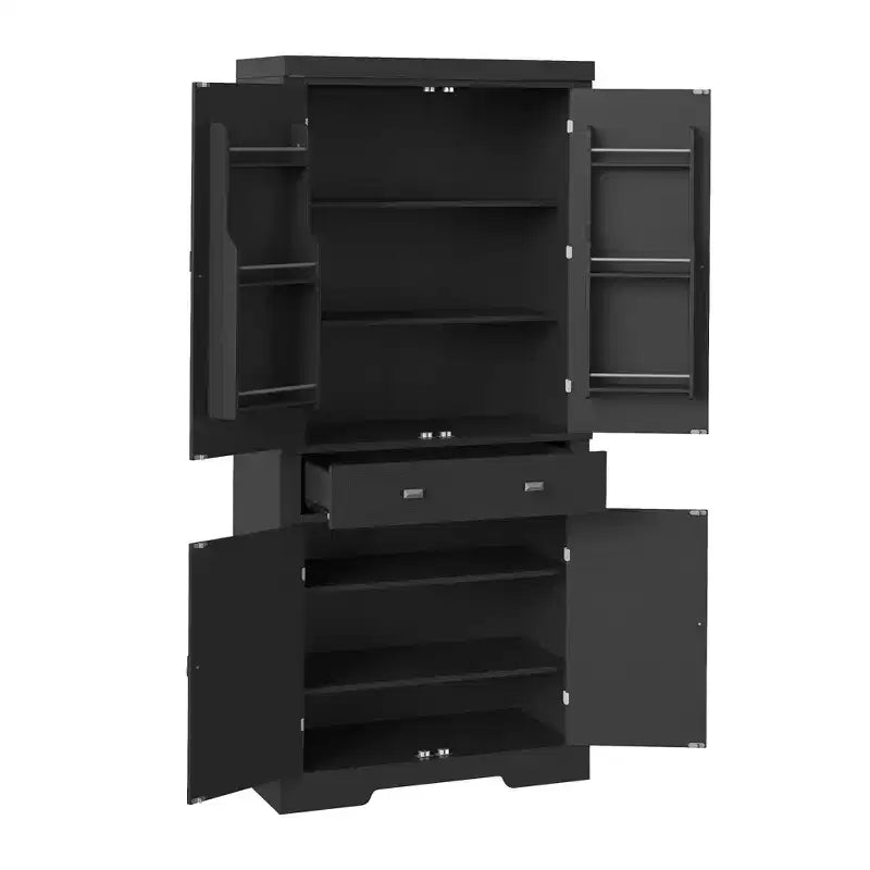 Armoire en bois à 6 portes avec 4 étagères réglables, meuble de rangement moderne pour salle à manger, salon ou buanderie