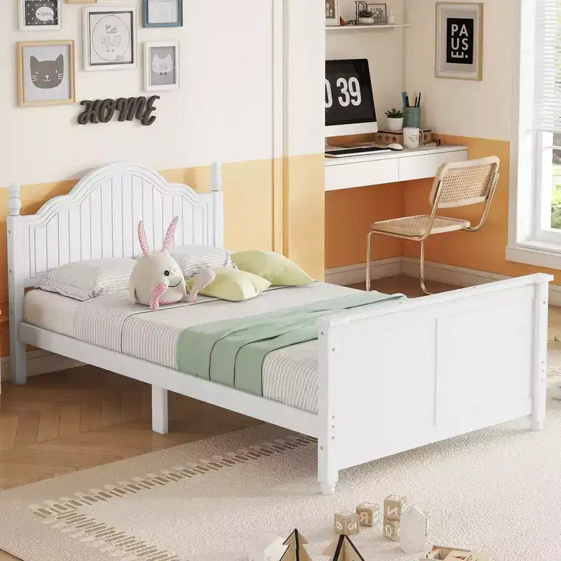 Lit double/grand pour enfants, lit de jour plateforme avec barrières amovibles, tête de lit et pied de lit