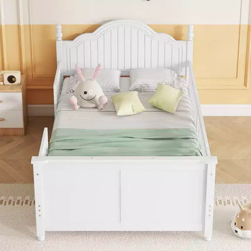 Lit double/grand pour enfants, lit de jour plateforme avec barrières amovibles, tête de lit et pied de lit