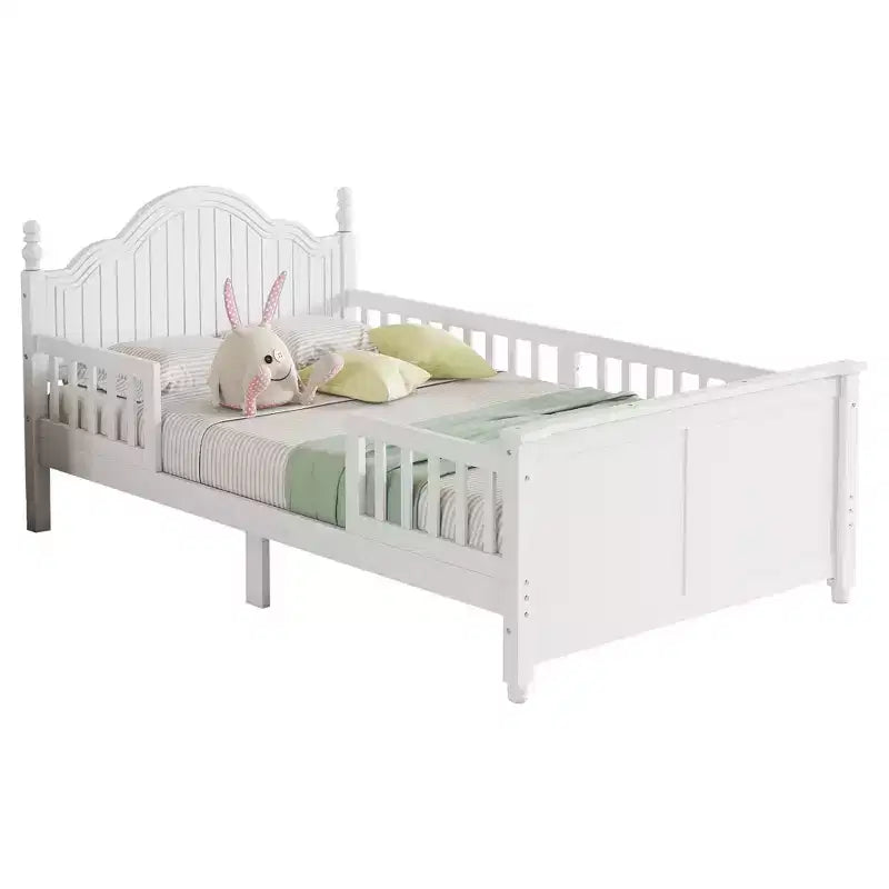 Lit double/grand pour enfants, lit de jour plateforme avec barrières amovibles, tête de lit et pied de lit