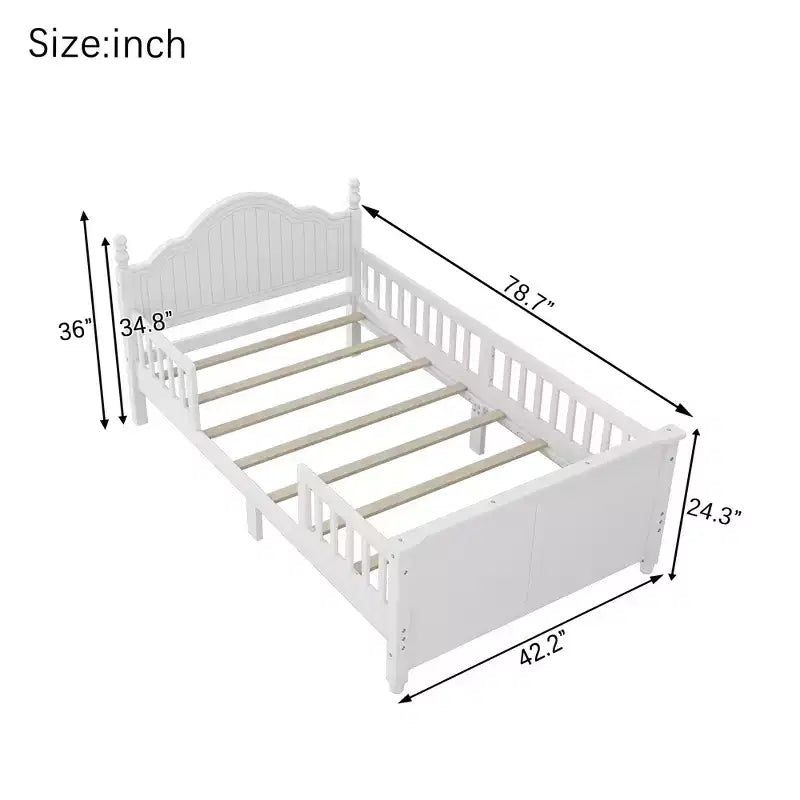 Lit double/grand pour enfants, lit de jour plateforme avec barrières amovibles, tête de lit et pied de lit