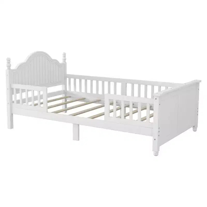 Lit double/grand pour enfants, lit de jour plateforme avec barrières amovibles, tête de lit et pied de lit