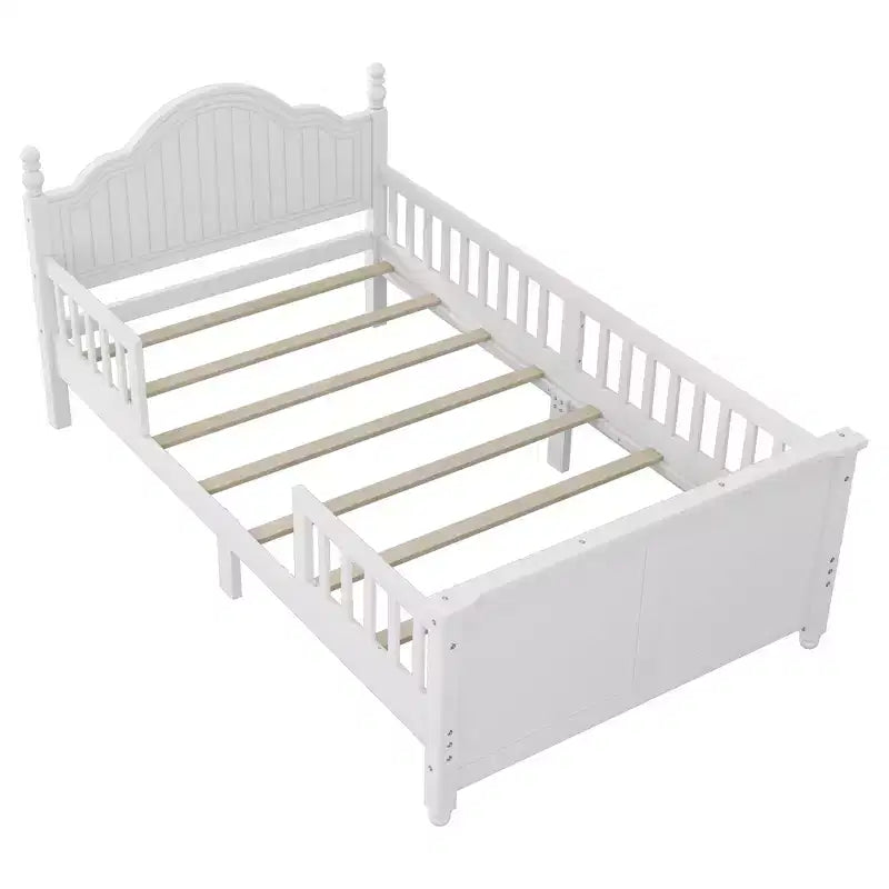 Lit double/grand pour enfants, lit de jour plateforme avec barrières amovibles, tête de lit et pied de lit