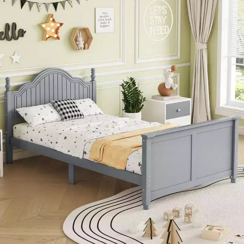 Lit double/grand pour enfants, lit de jour plateforme avec barrières amovibles, tête de lit et pied de lit