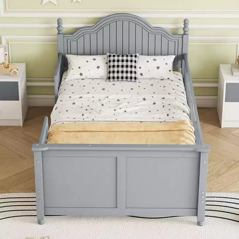 Lit double/grand pour enfants, lit de jour plateforme avec barrières amovibles, tête de lit et pied de lit