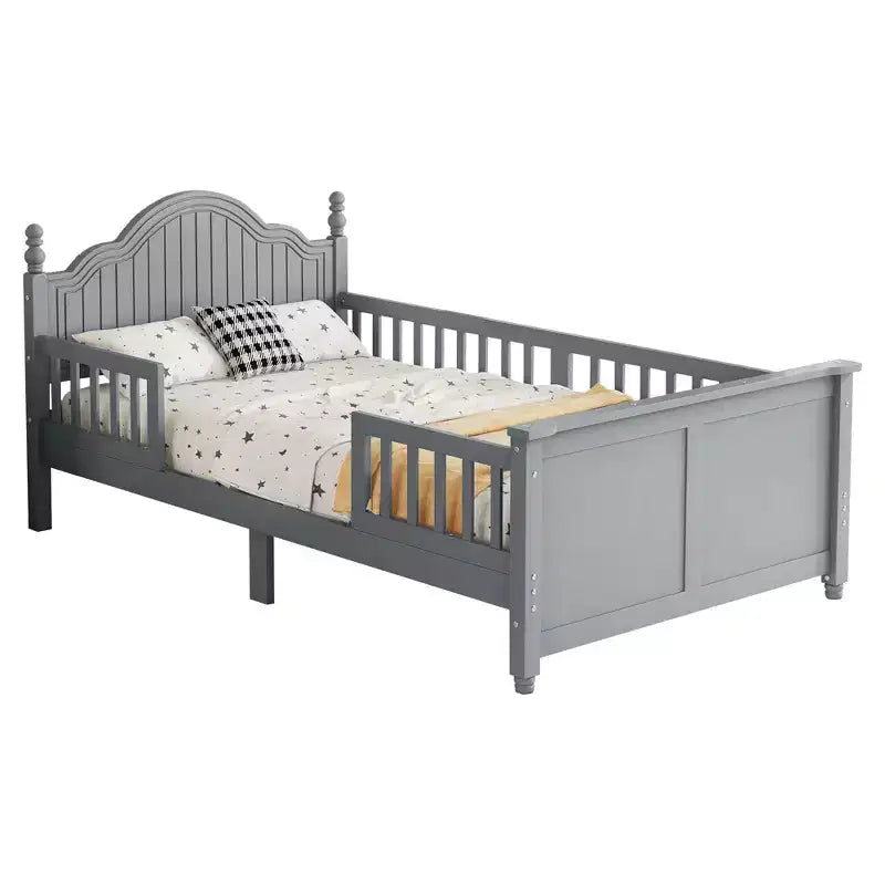 Lit double/grand pour enfants, lit de jour plateforme avec barrières amovibles, tête de lit et pied de lit