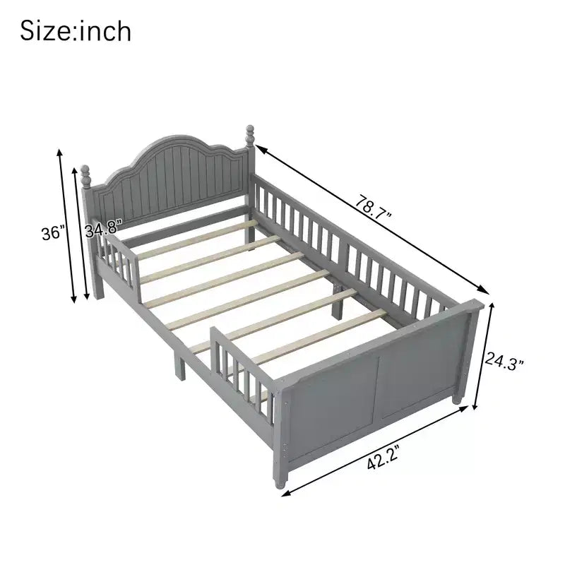 Lit double/grand pour enfants, lit de jour plateforme avec barrières amovibles, tête de lit et pied de lit