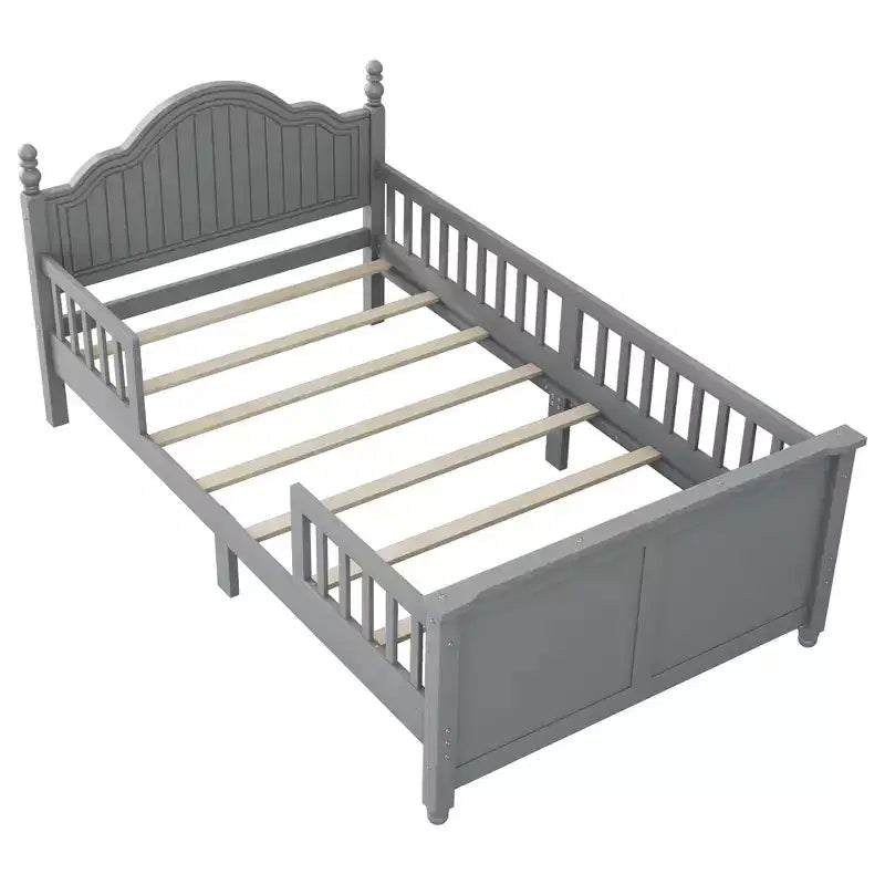 Lit double/grand pour enfants, lit de jour plateforme avec barrières amovibles, tête de lit et pied de lit
