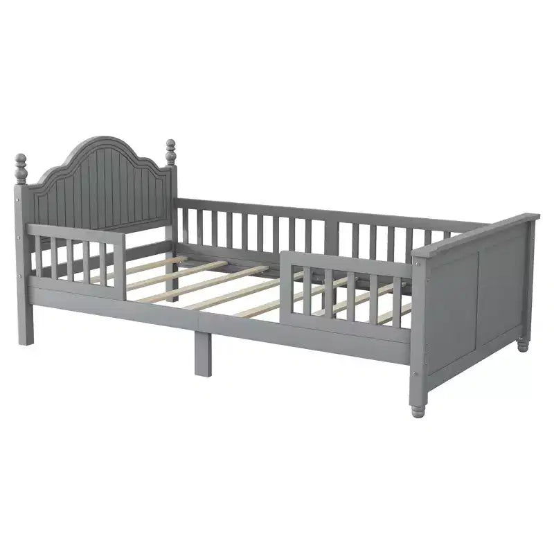 Lit double/grand pour enfants, lit de jour plateforme avec barrières amovibles, tête de lit et pied de lit