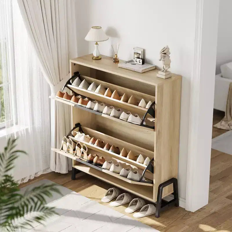 Meuble à chaussures avec 2 tiroirs basculants, pieds en métal, étagère réglable pour couloir ou salon