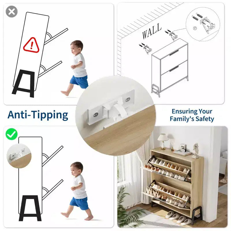 Meuble à chaussures avec 2 tiroirs basculants, pieds en métal, étagère réglable pour couloir ou salon