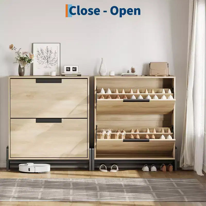 Meuble à chaussures avec 2 tiroirs basculants, pieds en métal, étagère réglable pour couloir ou salon