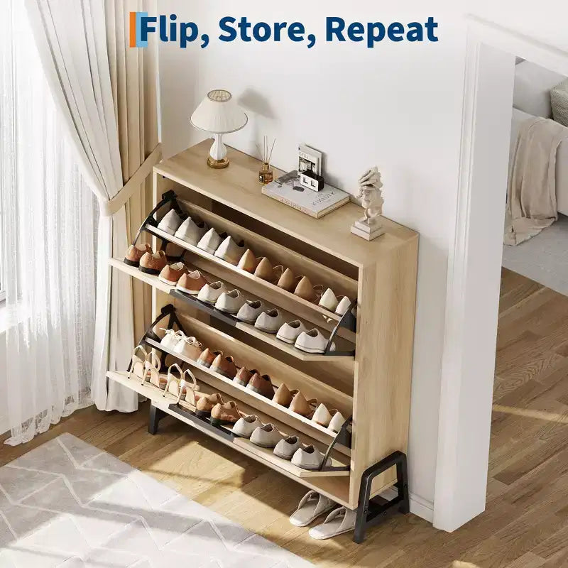 Meuble à chaussures avec 2 tiroirs basculants, pieds en métal, étagère réglable pour couloir ou salon
