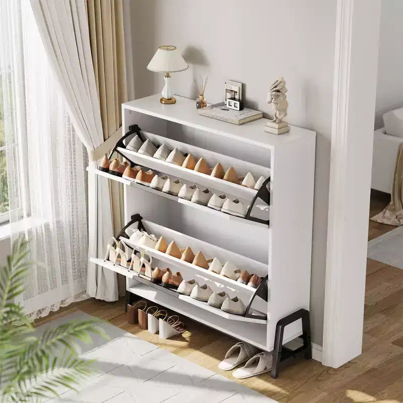 Meuble à chaussures avec 2 tiroirs basculants, pieds en métal, étagère réglable pour couloir ou salon