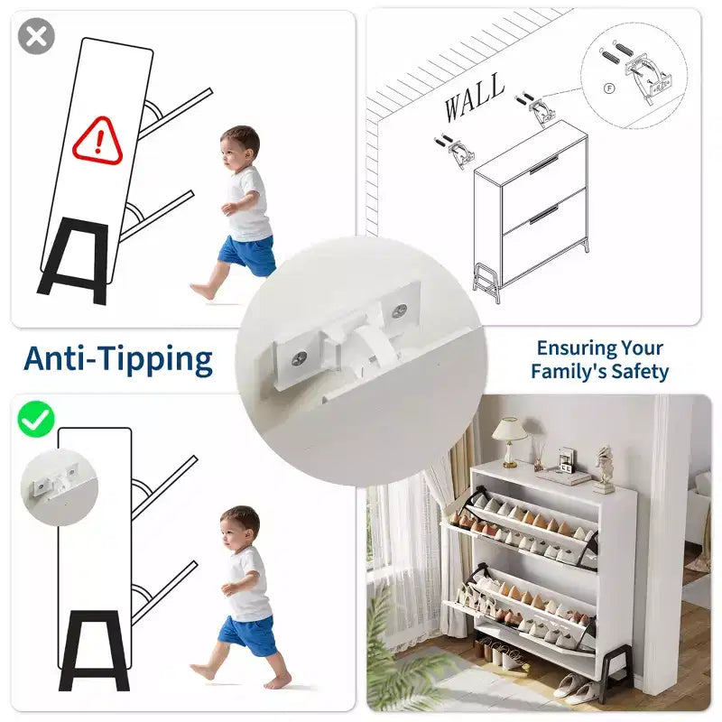 Meuble à chaussures avec 2 tiroirs basculants, pieds en métal, étagère réglable pour couloir ou salon