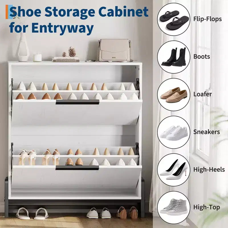 Meuble à chaussures avec 2 tiroirs basculants, pieds en métal, étagère réglable pour couloir ou salon