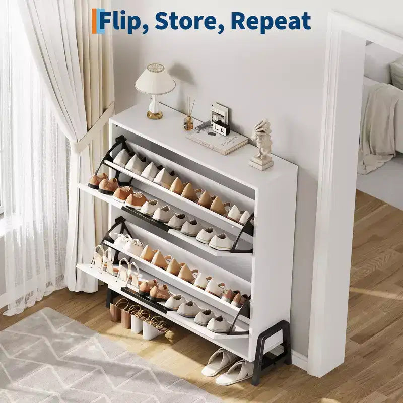 Meuble à chaussures avec 2 tiroirs basculants, pieds en métal, étagère réglable pour couloir ou salon