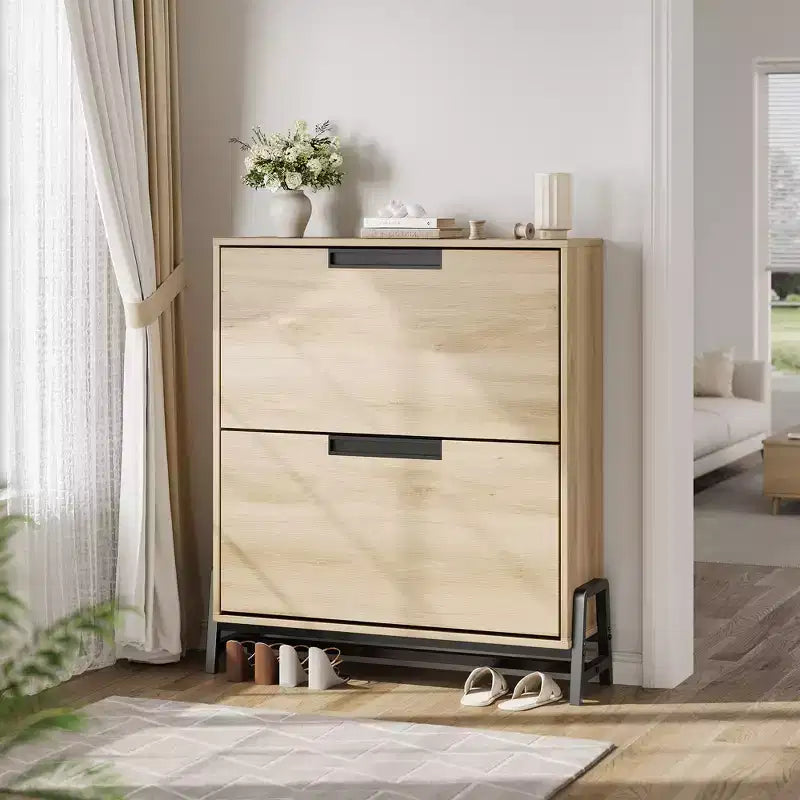 Meuble à chaussures avec 2 tiroirs basculants, pieds en métal, étagère réglable pour couloir ou salon